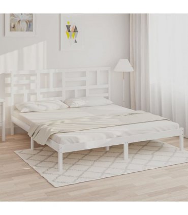 vidaXL Bed Frame without Mattress White Solid Wood 180x200 cm Super King — Size: 180 x 200 cm