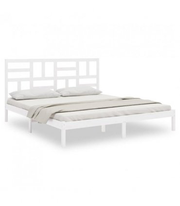vidaXL Bed Frame without Mattress White Solid Wood 180x200 cm Super King — Size: 180 x 200 cm