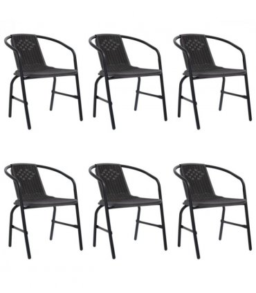 vidaXL Garden Chair | Set of 6 | Black | Plastic rattan, steel | Standard — Size: 62 x 55 x 74 cm