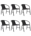 vidaXL Garden Chair | Set of 6 | Black | Plastic rattan, steel | Standard — Size: 62 x 55 x 74 cm