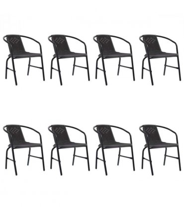 vidaXL Garden Chair | Set of 8 | Black | Plastic rattan, steel | Stackable — Size: 62 x 55 x 74 cm