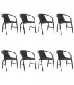 vidaXL Garden Chair | Set of 8 | Black | Plastic rattan, steel | Stackable — Size: 62 x 55 x 74 cm