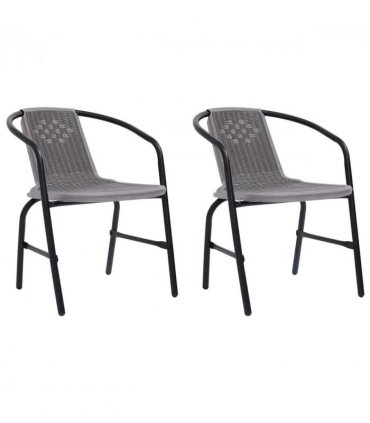 vidaXL Garden Chair | Set of 2 | Black | Plastic Rattan, Steel | Standard — Size: 62 x 55 x 74 cm