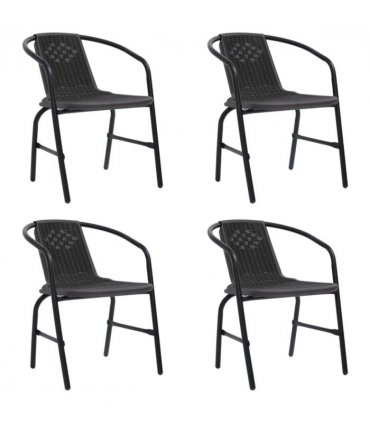 vidaXL Garden Chair | Set of 4 | Black | Plastic rattan | Standard | Stackable — Size: 62 x 55 x 74 cm
