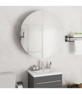 vidaXL Bathroom Cabinet with Round Mirror&LED Oak 54x54x17.5 cm — Colour: brown, Size: 54 x 54 x 17.5 cm