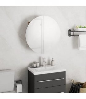 vidaXL Bathroom Cabinet with Round Mirror&LED Oak 40x40x17.5 cm — Colour: brown, Size: 40 x 40 x 17.5 cm
