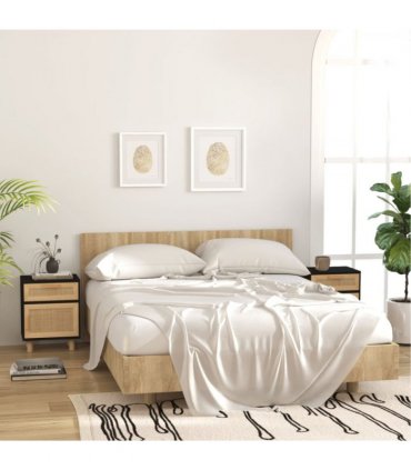 vidaXL Bedside Cabinets 2 pcs Black Solid Wood Pine and Natural Rattan