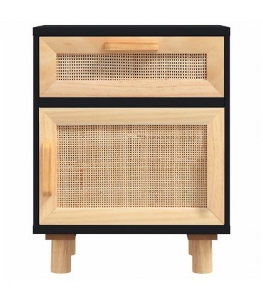 vidaXL Bedside Cabinets 2 pcs Black Solid Wood Pine and Natural Rattan