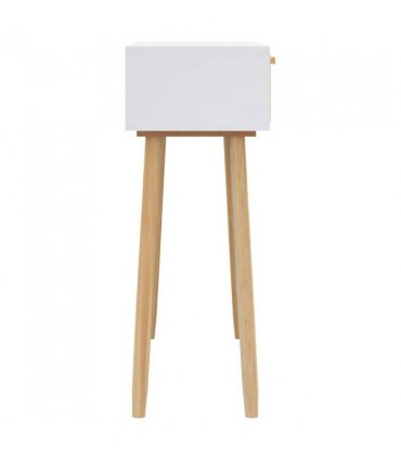 vidaXL Console Table White 80x30x75 cm Solid Wood Pine&Natural Rattan