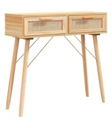 vidaXL Console Table Brown 80x30x75 cm Solid Wood Pine&Natural Rattan