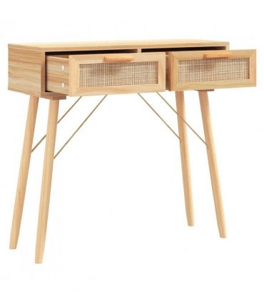 vidaXL Console Table Brown 80x30x75 cm Solid Wood Pine&Natural Rattan