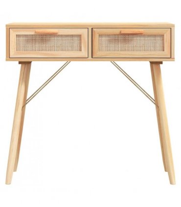 vidaXL Console Table Brown 80x30x75 cm Solid Wood Pine&Natural Rattan