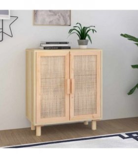 vidaXL Sideboard Brown 60x30x70 cm Solid Wood Pine and Natural Rattan