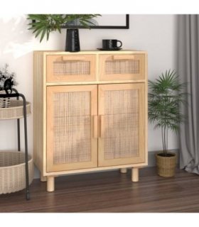 vidaXL Sideboard Brown 60x30x75 cm Solid Wood Pine and Natural Rattan