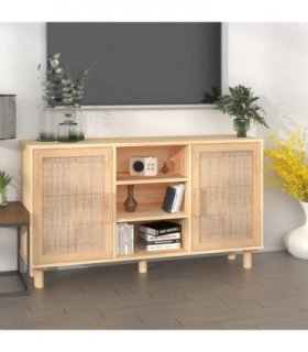 vidaXL Sideboard Brown 105x30x60 cm Solid Wood Pine and Natural Rattan