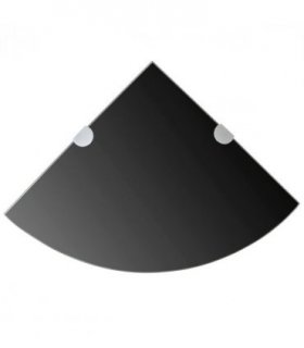 vidaXL Corner Shelf with Chrome Supports Glass Black 35x35 cm — Size: 35 x 35 cm