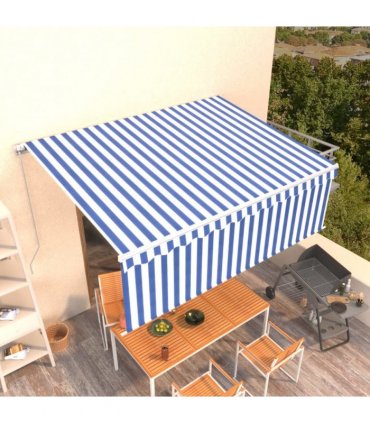 vidaXL Manual Retractable Awning with Blind 4x3m Blue&White — Colour: Blue and white, Size: 4 x 3 m