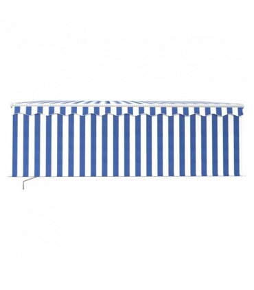 vidaXL Manual Retractable Awning with Blind 4x3m Blue&White — Colour: Blue and white, Size: 4 x 3 m