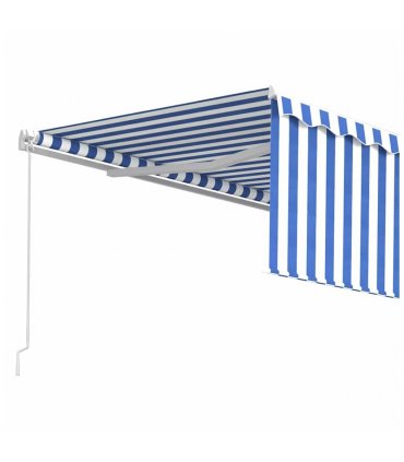 vidaXL Manual Retractable Awning with Blind 4x3m Blue&White — Colour: Blue and white, Size: 4 x 3 m