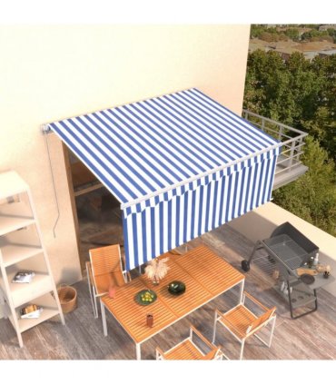 vidaXL Manual Retractable Awning with Blind 3.5x2.5m Blue&White — Colour: Blue and white, Size: 3.5 x 2.5 m
