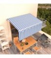 vidaXL Manual Retractable Awning with Blind 3.5x2.5m Blue&White — Colour: Blue and white, Size: 3.5 x 2.5 m