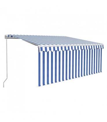 vidaXL Manual Retractable Awning with Blind 3.5x2.5m Blue&White — Colour: Blue and white, Size: 3.5 x 2.5 m