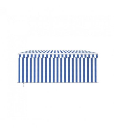 vidaXL Manual Retractable Awning with Blind 3.5x2.5m Blue&White — Colour: Blue and white, Size: 3.5 x 2.5 m