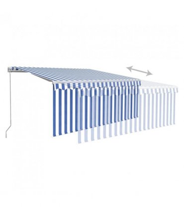 vidaXL Manual Retractable Awning with Blind 3.5x2.5m Blue&White — Colour: Blue and white, Size: 3.5 x 2.5 m