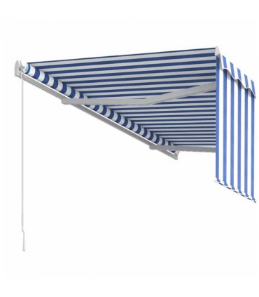 vidaXL Manual Retractable Awning with Blind 3.5x2.5m Blue&White — Colour: Blue and white, Size: 3.5 x 2.5 m