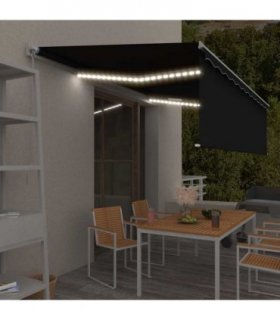 vidaXL Manual Retractable Awning with Blind&LED 5x3m Anthracite — Size: 5 x 3 m