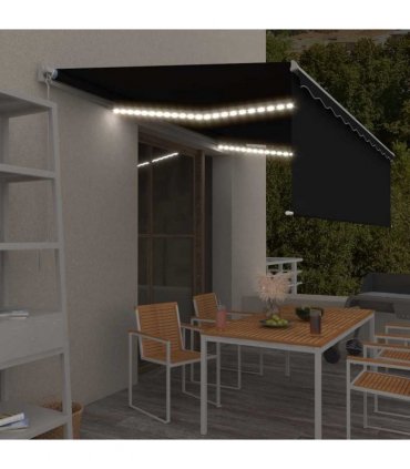 vidaXL Manual Retractable Awning with Blind&LED 5x3m Anthracite — Size: 5 x 3 m