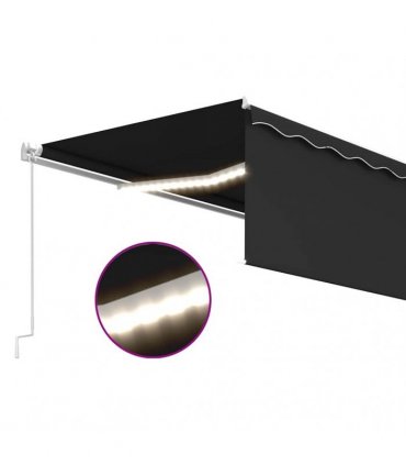 vidaXL Manual Retractable Awning with Blind&LED 5x3m Anthracite — Size: 5 x 3 m