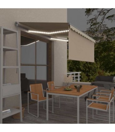 vidaXL Manual Retractable Awning with Blind&LED 3.5x2.5m Cream — Size: 3.5 x 2.5 m