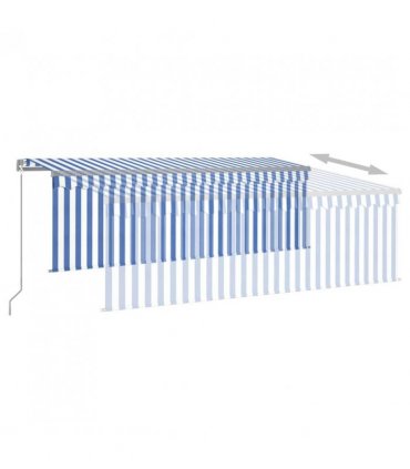 vidaXL Manual Retractable Awning with Blind&LED 4x3m Blue&White — Colour: Blue and white, Size: 4 x 3 m