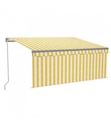 vidaXL Manual Retractable Awning with Blind&LED 3.5x2.5m Yellow&White — Colour: Yellow and white, Size: 3.5 x 2.5 m