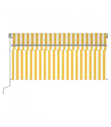 vidaXL Manual Retractable Awning with Blind&LED 3.5x2.5m Yellow&White — Colour: Yellow and white, Size: 3.5 x 2.5 m