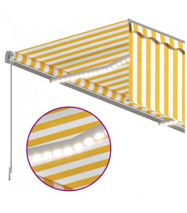 vidaXL Manual Retractable Awning with Blind&LED 3.5x2.5m Yellow&White — Colour: Yellow and white, Size: 3.5 x 2.5 m