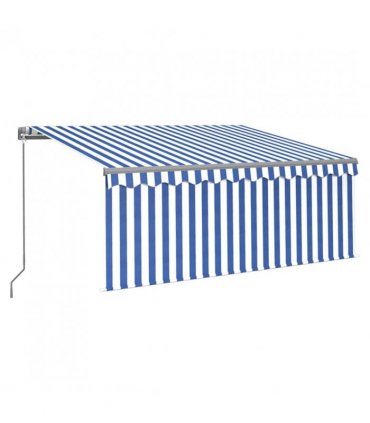 vidaXL Manual Retractable Awning with Blind&LED 3.5x2.5m Blue&White — Colour: Blue and white, Size: 3.5 x 2.5 m