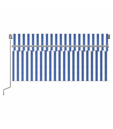 vidaXL Manual Retractable Awning with Blind&LED 3.5x2.5m Blue&White — Colour: Blue and white, Size: 3.5 x 2.5 m