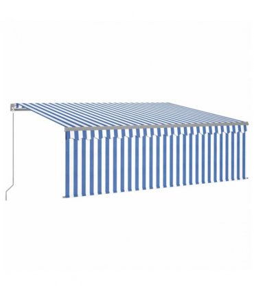 vidaXL Retractable Awning | Blue and White — Size: 4.5 x 3 m