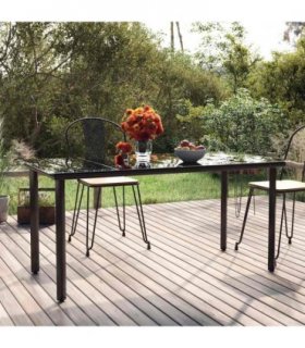 vidaXL Garden Dining Table Black 160x80x74cm Steel and Tempered Glass — Size: 160 x 80 x 74 cm