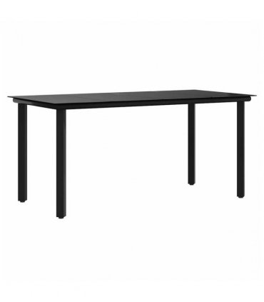 vidaXL Garden Dining Table Black 160x80x74cm Steel and Tempered Glass — Size: 160 x 80 x 74 cm