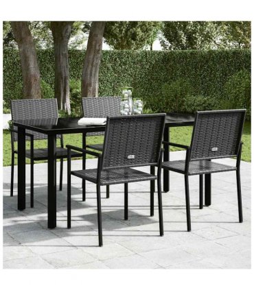 vidaXL Garden Dining Table Black 160x80x74cm Steel and Tempered Glass — Size: 160 x 80 x 74 cm