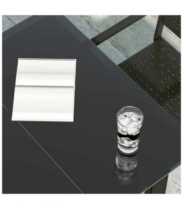 vidaXL Garden Dining Table Black 160x80x74cm Steel and Tempered Glass — Size: 160 x 80 x 74 cm