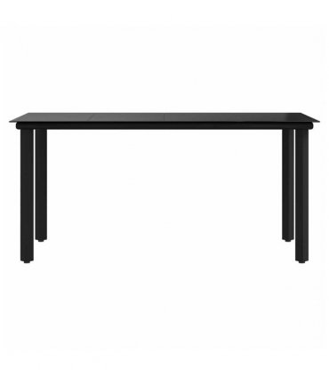 vidaXL Garden Dining Table Black 160x80x74cm Steel and Tempered Glass — Size: 160 x 80 x 74 cm