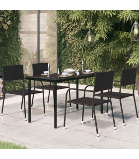 vidaXL Garden Dining Table Black 140x70x74 cm Steel and Glass — Size: 140 x 70 x 74 cm