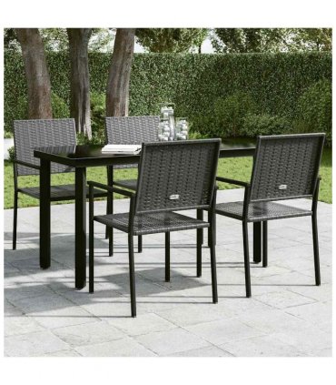 vidaXL Garden Dining Table Black 140x70x74 cm Steel and Glass — Size: 140 x 70 x 74 cm