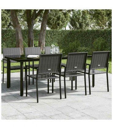 vidaXL Garden Dining Table Black 200x100x74 cm Steel and Glass — Size: 200 x 100 x 74 cm