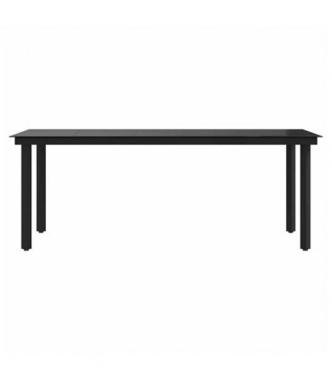 vidaXL Garden Dining Table Black 200x100x74 cm Steel and Glass — Size: 200 x 100 x 74 cm