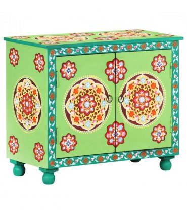 vidaXL Hand Painted Sideboard Multicolour 70x35x60 cm Solid Mango Wood — Colour: green